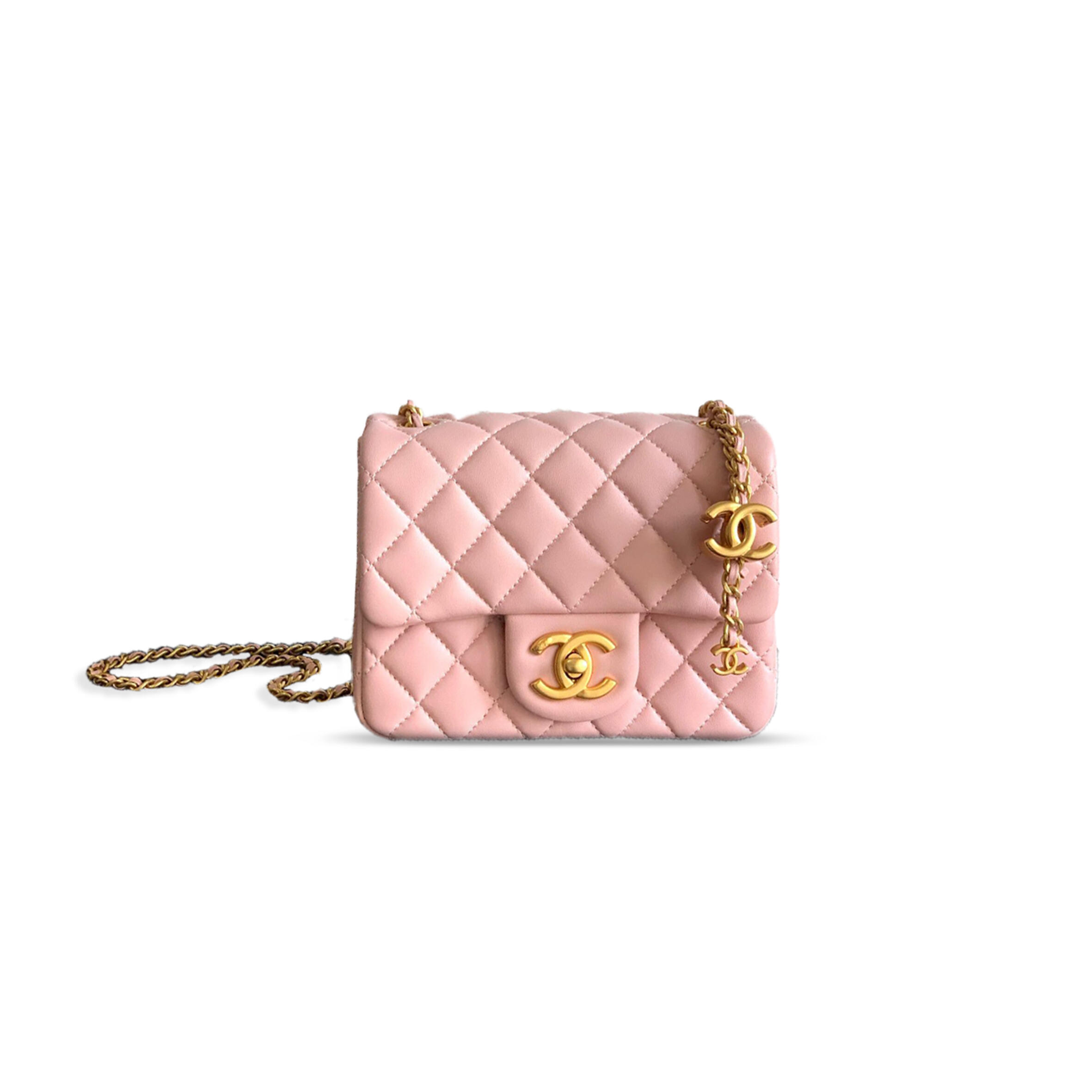 CHANEL MASTER FLAP BAG SHINY LANBSKIN IN SAKURA POWDER 255219  (18*13.5*7cm)